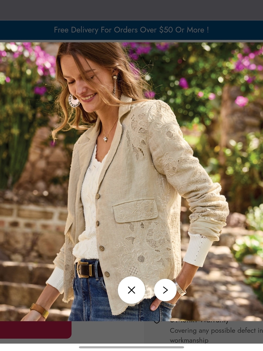 Sundance Beige Lace-Embroidered Blazer Linen New Small